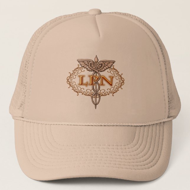 Oval Copper Caduceus LPN Nurse Trucker Hat (Front)