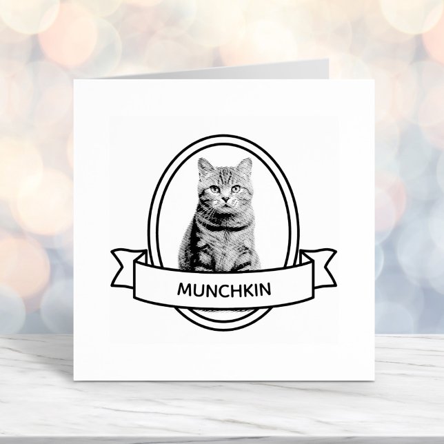 Oval Custom Pet Cat Photo and Name Ribbon Self-inking Stamp (Creator Uploaded)