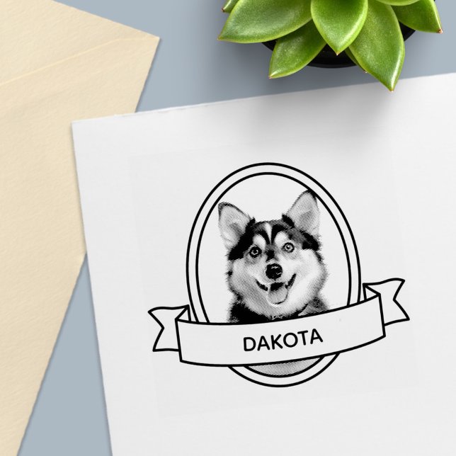 Oval Custom Pet Dog Photo and Name Ribbon Self-inking Stamp (Creator Uploaded)