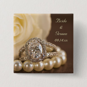 Oval Diamond Ring and White Rose Wedding 15 Cm Square Badge
