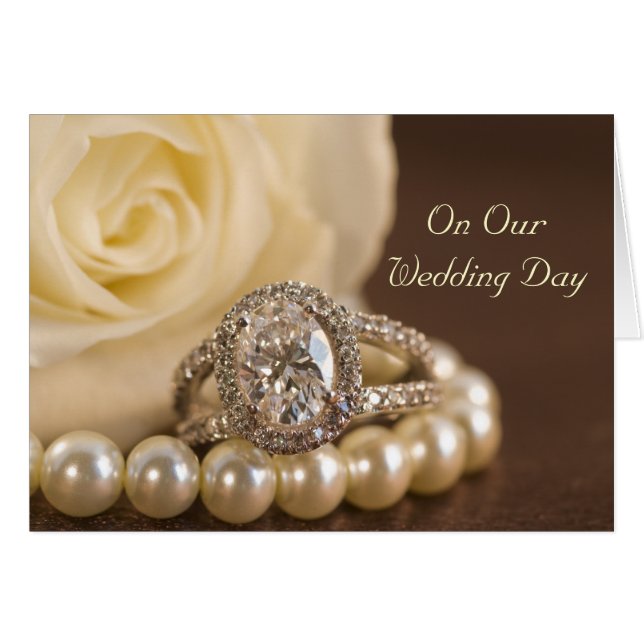 Oval Diamond Ring and White Rose Wedding Day (Front Horizontal)