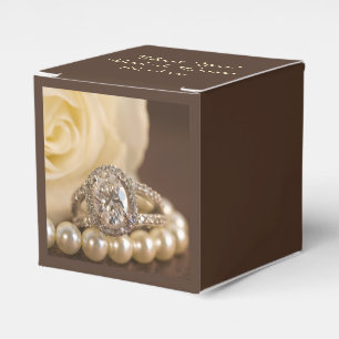 Oval Diamond Ring and White Rose Wedding Favour Box