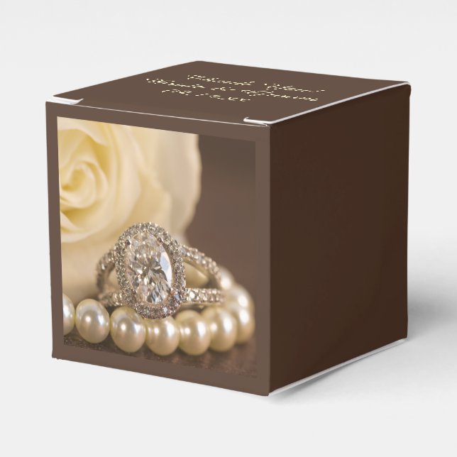 Oval Diamond Ring and White Rose Wedding Favour Box (Front Side)