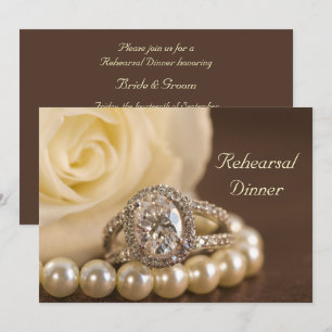 Oval Diamond Ring Rose Wedding Rehearsal Dinner Invitation