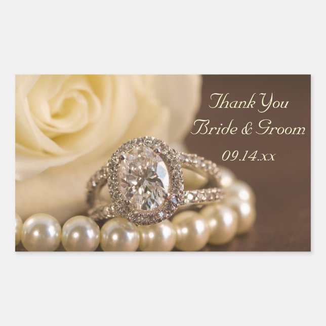 Oval Diamond Ring Rose Wedding Thank You Favour Ta Rectangular Sticker (Front)