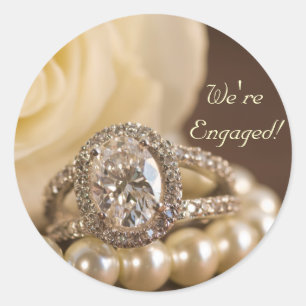 Oval Diamond Ring White Rose Marriage Engagement Classic Round Sticker