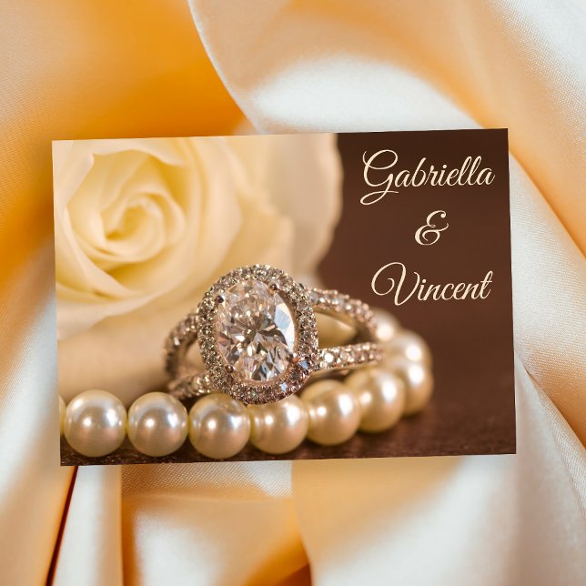 Oval Diamond Ring White Rose Wedding Invitation (Creator Uploaded)