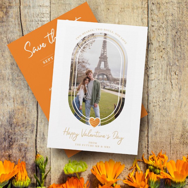 Oval Effect Orange Heart Happy Valentine's Day Save The Date (Creator Uploaded)