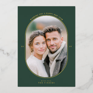 Oval Frame New Year Photo Foil Holiday Card