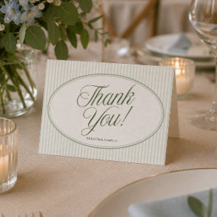 Oval Frame Sage Green Stripes Thank You Cards
