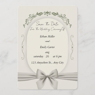 Oval Frame Wedding Invitation with Ribbon Bow