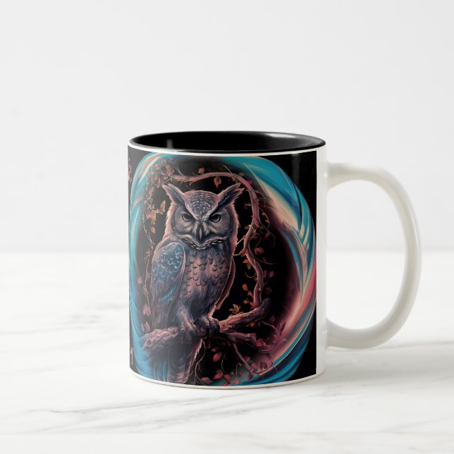 Oval Framed Owl Personalised Name Two-Tone Coffee Mug (Right)