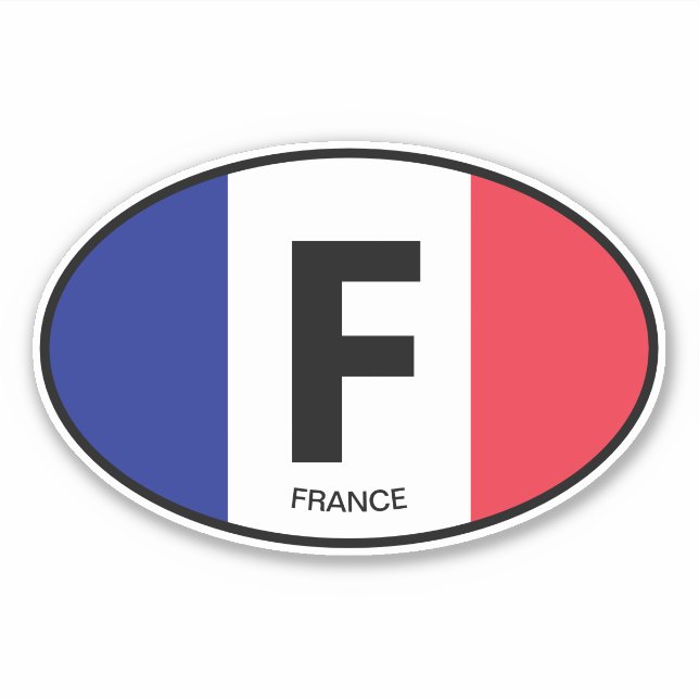 Oval French flag country code vinyl car sticker (Front)