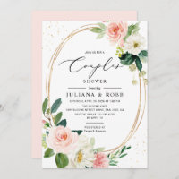 Oval Geometric Blush Pink Floral Couples Shower