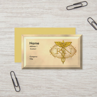 Oval Gold Caduceus RN Nurse Business Card