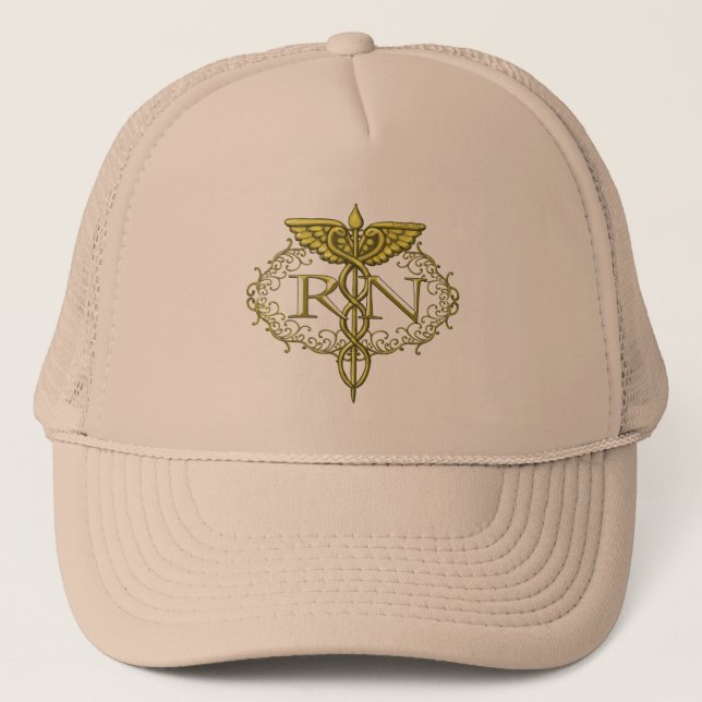 Oval Gold Caduceus RN Nurse Trucker Hat (Front)