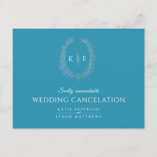 Oval leaf wreath monogram wedding cancellation tea announcement postcard