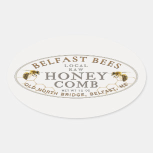 Oval Local Honeycomb with Realistic Bees Label