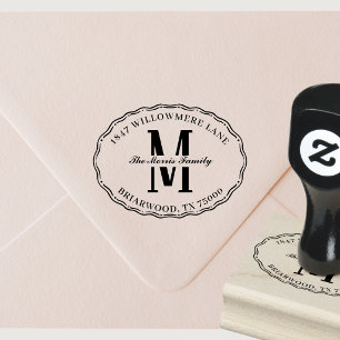 Oval Monogram Round Return Address Rubber Stamp
