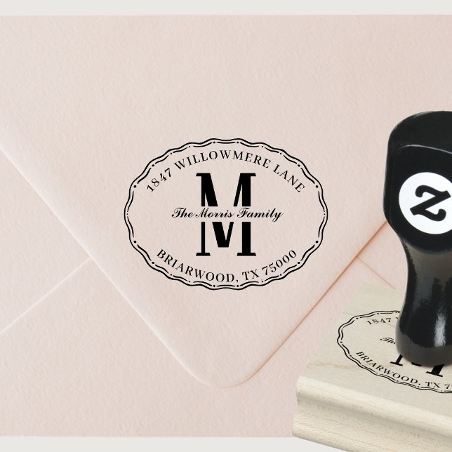 Oval Monogram Round Return Address  Rubber Stamp (wooden oval monogram return address stamp)