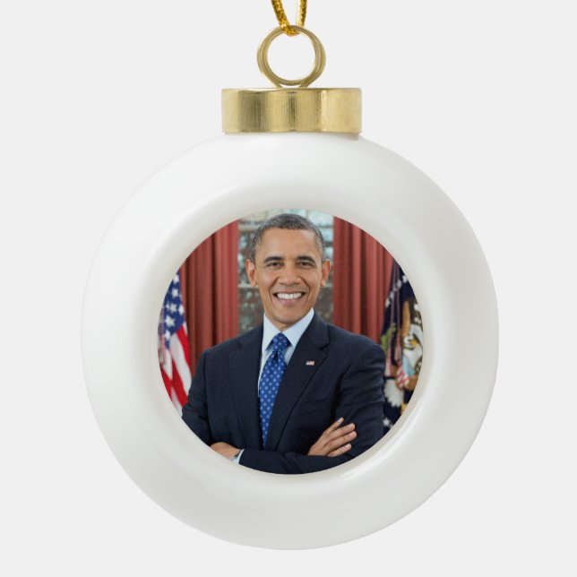 Oval Office Portrait, Obama Barack US President Ceramic Ball Christmas Ornament (Front)