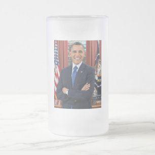 Oval Office Portrait, Obama Barack US President Frosted Glass Beer Mug
