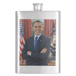 Oval Office Portrait, Obama Barack US President Hip Flask