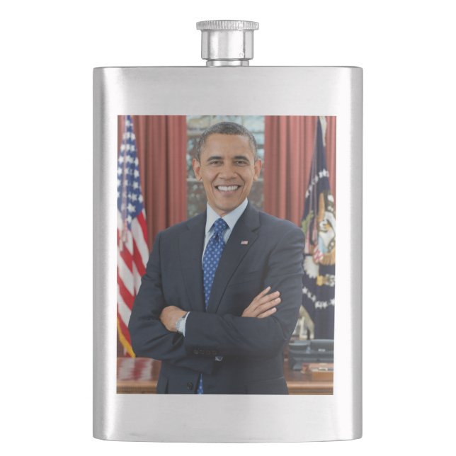Oval Office Portrait, Obama Barack US President Hip Flask (Front)