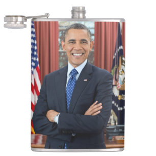 Oval Office Portrait, Obama Barack US President Hip Flask