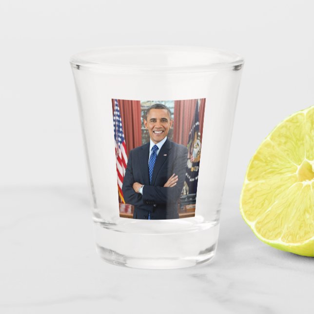 Oval Office Portrait, Obama Barack US President Shot Glass (Front)