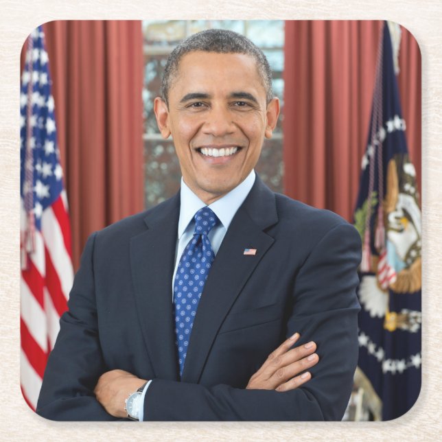 Oval Office Portrait, Obama Barack US President Square Paper Coaster (Front)