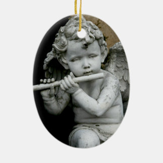 Oval Ornament Cherub Playing his Flute