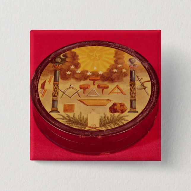 Oval painted box, with symbols of Freemasonry 15 Cm Square Badge (Front)