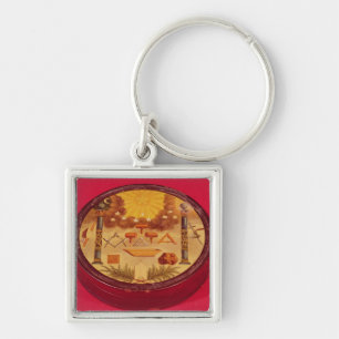 Oval painted box, with symbols of Freemasonry Key Ring