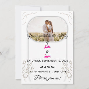 Oval Photo and Botanical Wedding Invitation