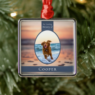 Oval Photo Beach Dog Memorial Keepsake Metal Tree Decoration