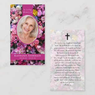 Oval Photo Floral Memorial Prayer Card