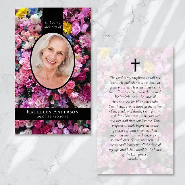 Oval Photo Floral Memorial Prayer Card (Creator Uploaded)