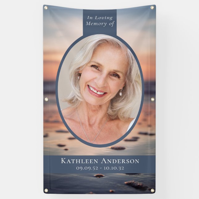 Oval Photo Ocean Memorial Grave Cover Banner (Vertical)