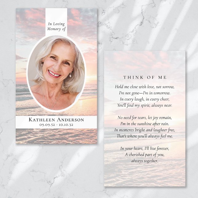 Oval Photo Ocean Sunset Memorial Prayer Card (Creator Uploaded)