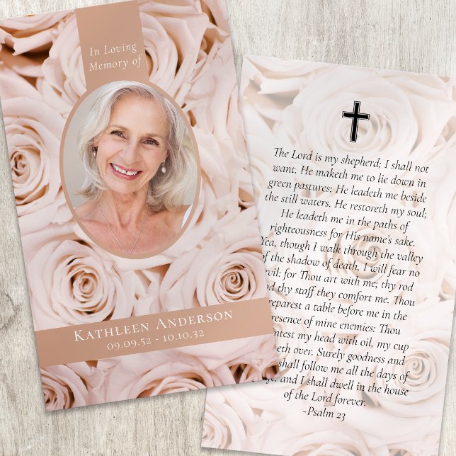 Oval Photo Pink Roses Memorial Prayer Card (Creator Uploaded)