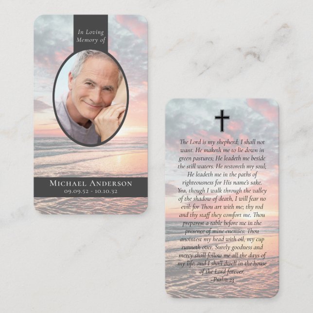 Oval Photo Sunset Ocean Memorial Prayer Card (Front/Back)