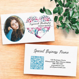 Oval Photo Tree Heart Art Matching Colour QR Code Business Card