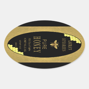 Oval Queenline Honey Jar Bee Apiary Gold Vintage Oval Sticker