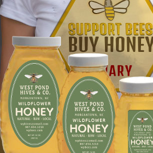 Oval Queenline Honey Jar Label with Bee 16 & 32oz