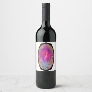 Oval Rainbow Swirl Tree in Black Frame Wine Label