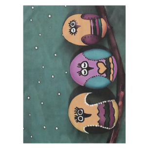 Oval Shaped Owls Against NightSky Primitive Art Tablecloth