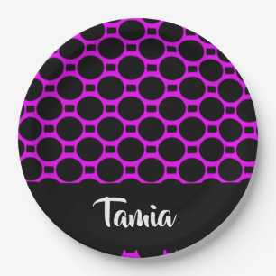 Oval shapes pink black paper plate