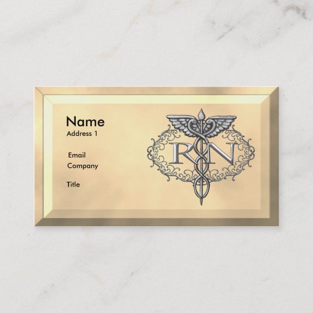 Oval silver caduceus nurse business card (Front)