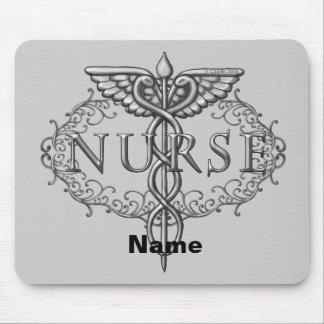 Oval silver caduceus nurse mouse mat